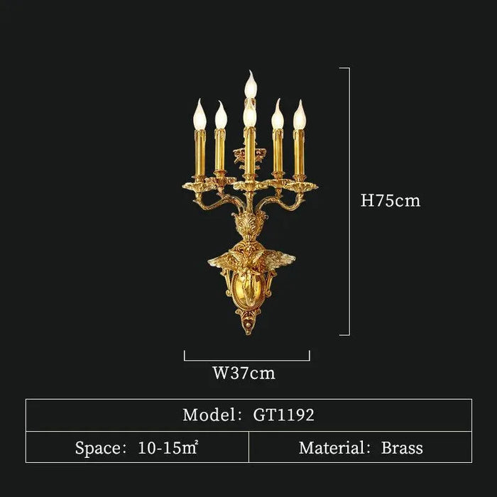 Regal European Luxury Brass Candle Wall Light Sconces for Sitting Room and Bedroom Decor. - 6 lights W37 H75cm