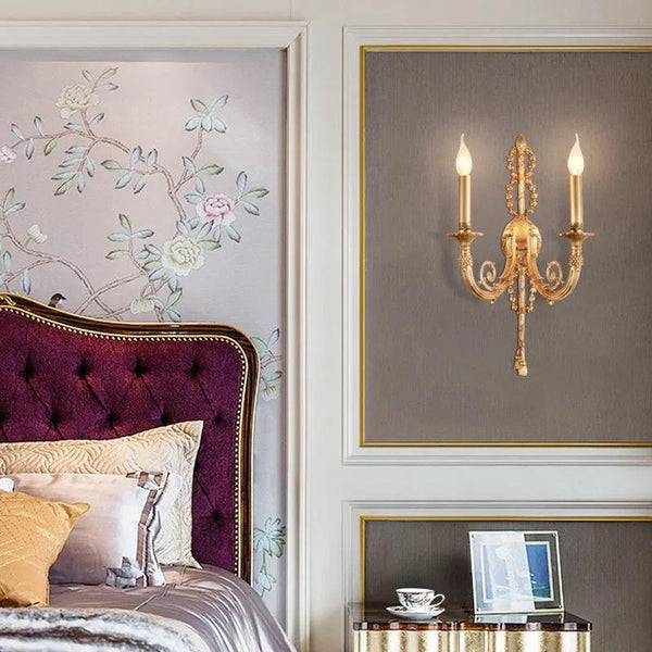 Regal European Rococo Aged Copper Wall Lamp, Classical Brass LED Bedside Sconce. - BH Home Store