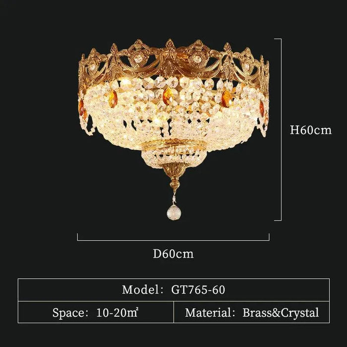 Regal Style Antique Brass Crown ceiling Lamp. - 6lights D60 H60cm