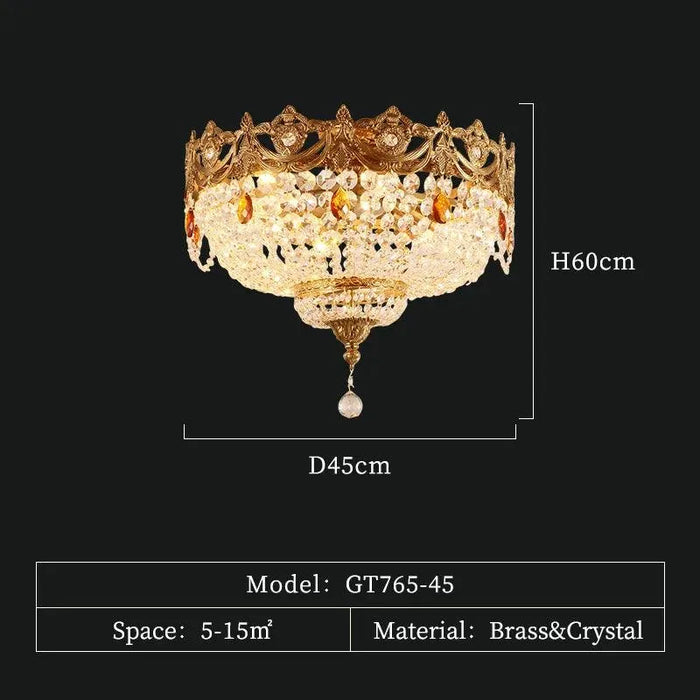 Regal Style Antique Brass Crown ceiling Lamp. - 4lights D45 H60cm