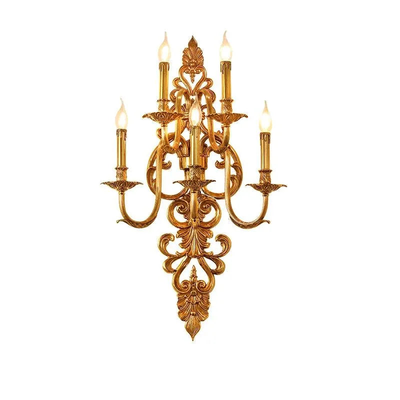 Regal French Classical Candelabra Wall Lamp, Exquisitely Carved in Pure Copper for Luxurious Lighting. - BH Home Store