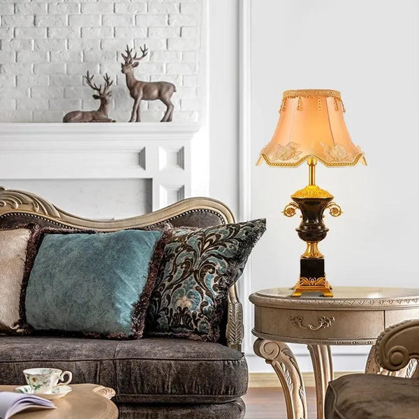 Regal French Copper and Marble Table Lamp, Vintage Luxury Fabric Shade, Study Room Elegance - BH Home Store