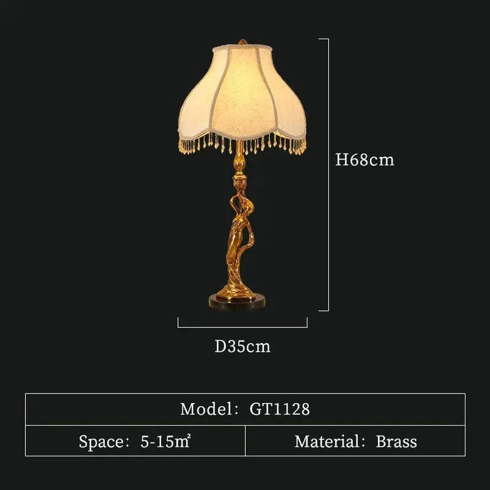 Royal French-Inspired Copper Nightstand Lamp. - D35 H68cm