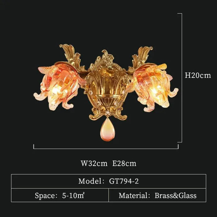 Regal Full Copper Bedroom Lamps: Luxury Living Room and Hallway European Style. - W32 H20 E28cm
