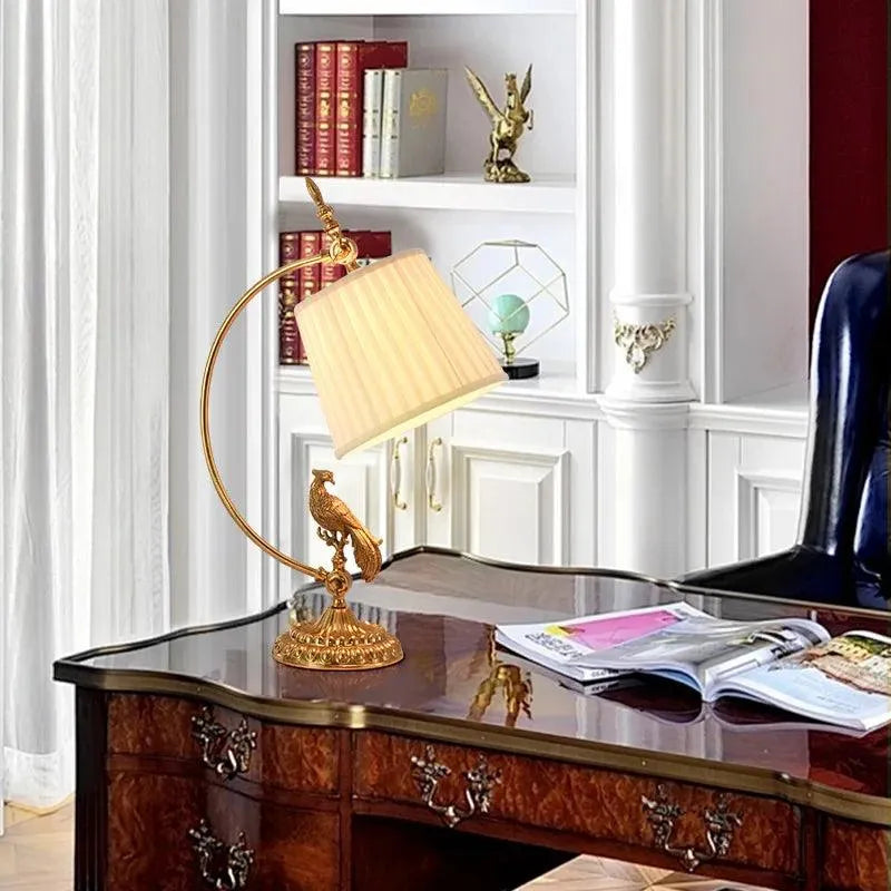Regal Full Copper Bird Table Lamp, Handcrafted Elegance for Study and Living Room. - BH Home Store