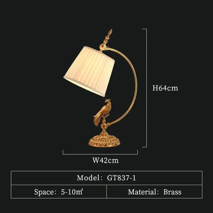 Royal Full Copper Bird Table Lamp. - D42 H64cm
