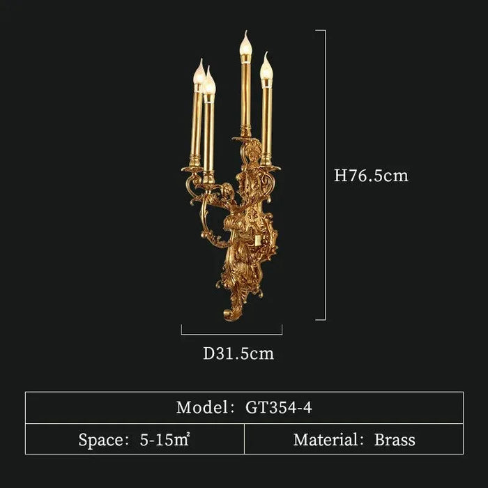 Regal Home Decor with Antique Copper Wall Lamps, Luxury Candle Light Illumination. - W31.5 H76.5cm