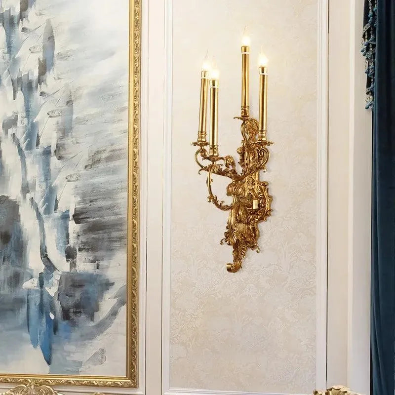 Regal Home Decor with Antique Copper Wall Lamps, Luxury Candle Light Illumination.