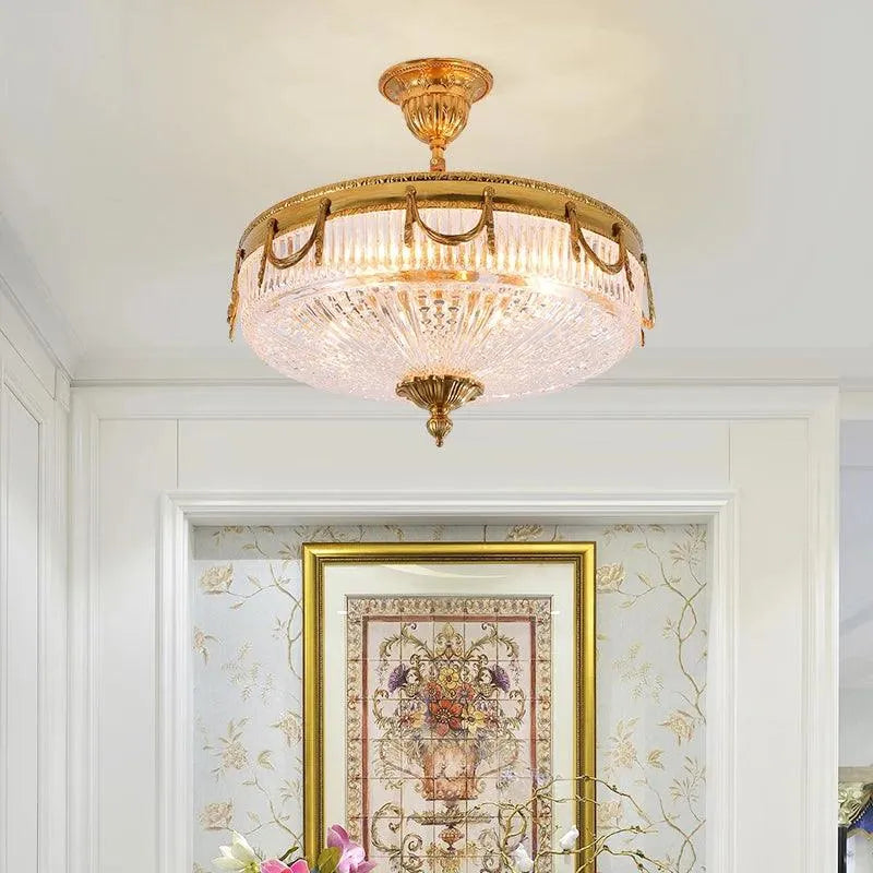 Regal Illumination: Opulent European LED Suspended Ceiling Light in Gold with Crystal Accents for Luxurious Corridor Ambiance. - BH Home Store
