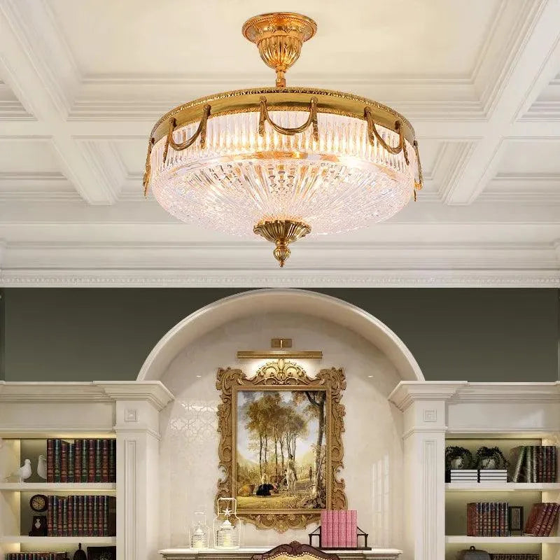 Regal Illumination: Opulent European LED Suspended Ceiling Light in Gold with Crystal Accents for Luxurious Corridor Ambiance. - BH Home Store