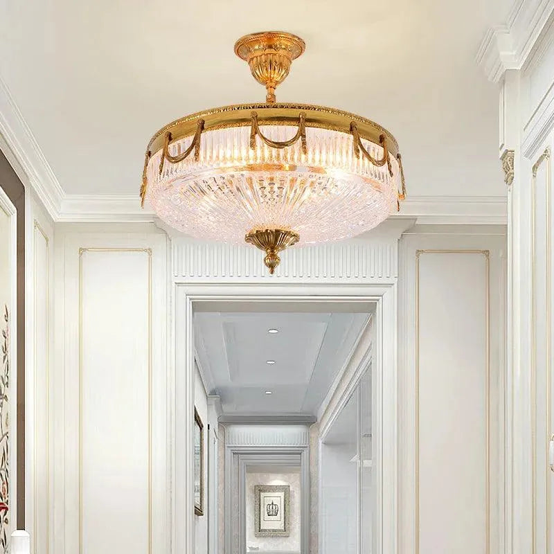 Regal Illumination: Opulent European LED Suspended Ceiling Light in Gold with Crystal Accents for Luxurious Corridor Ambiance. - BH Home Store