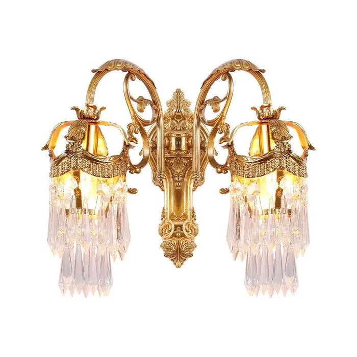 Regal Indoor Handmade Full Copper Crystal Wall Lamp, French Style for Dining Room Sophistication. - W10 H25 E26cm