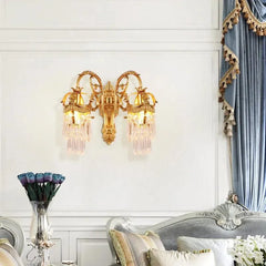 Regal Indoor Handmade Full Copper Crystal Wall Lamp, French Style for Dining Room Sophistication.