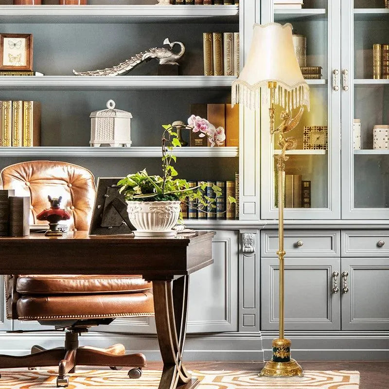 Regal Living Room Copper Floor Lamp, French Rococo with European Lampshade Design. - BH Home Store