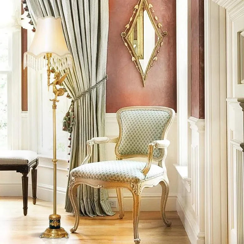 Regal Living Room Copper Floor Lamp, French Rococo with European Lampshade Design. - BH Home Store