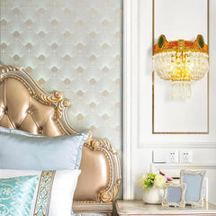 Regal Palacecrown Crystal and Brass Ceiling Light, Modern Elegance in Hanging Lamp Design.