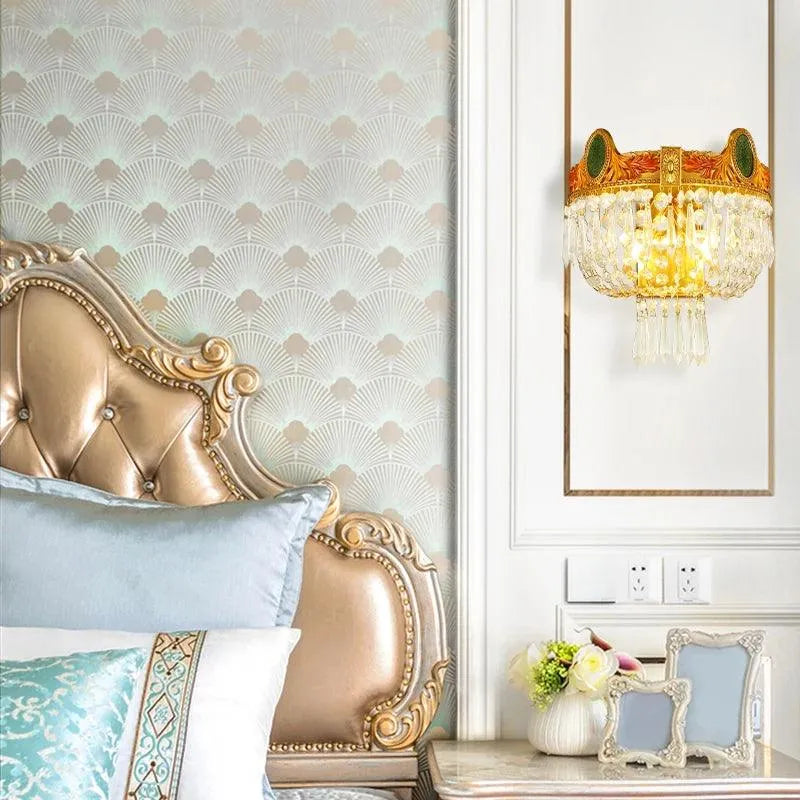 Regal Palacecrown Crystal and Brass Ceiling Light, Modern Elegance in Hanging Lamp Design.