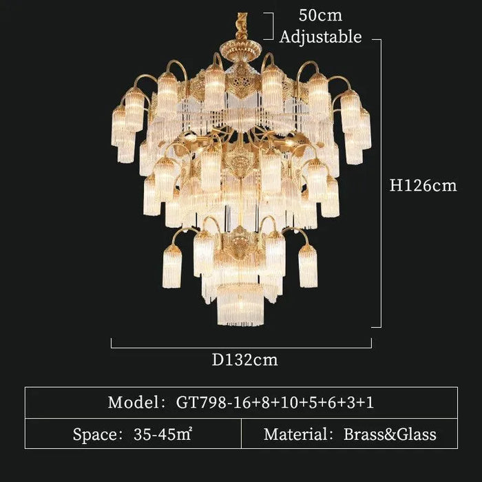 Vatican Style Brass Chandelier. - 49lights D132 H126cm