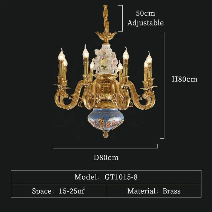 French Copper Ceramic Chandelier. - 8lights D80 H80cm