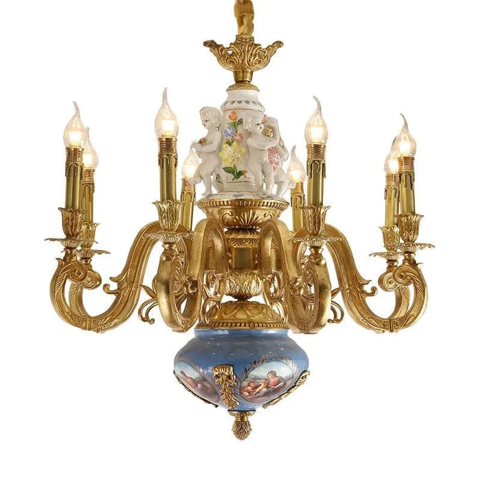 French Copper Ceramic Chandelier. - 6lights D70 H80cm