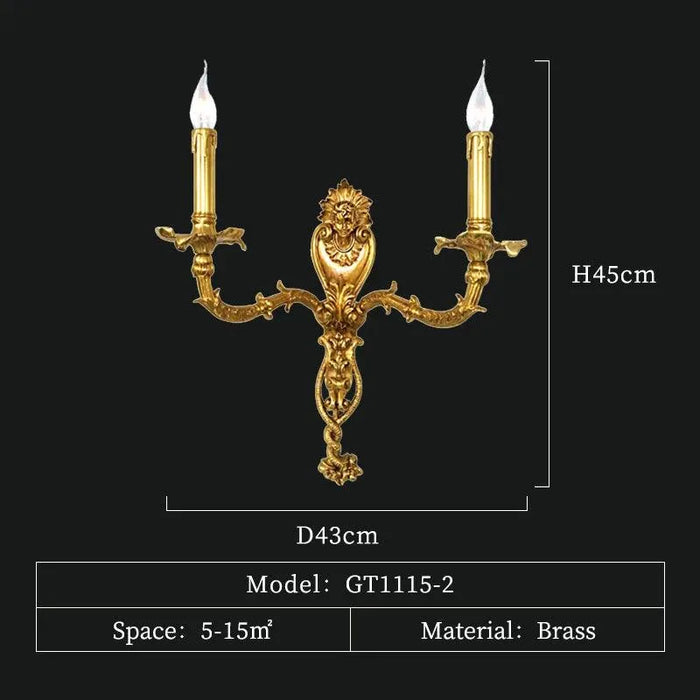 Retro Luxury Golden Copper Wall Light - European Style for Villa and Home. - W43 H45 E20cm