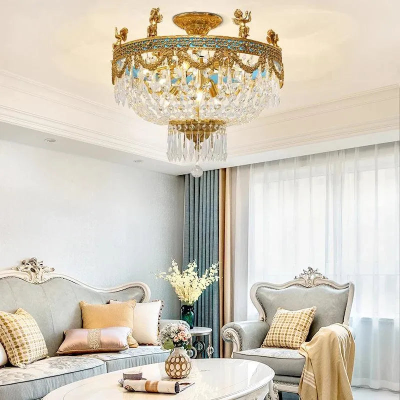 Royal French Bedroom Crystal Ceiling Lamp: Illuminate Your Sanctum with Graceful Elegance. - BH Home Store