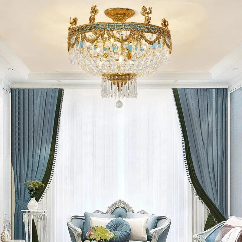Royal French Bedroom Crystal Ceiling Lamp: Illuminate Your Sanctum with Graceful Elegance. - BH Home Store