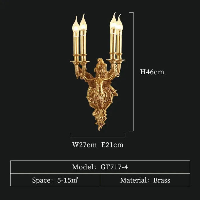 Sophisticated Brass Angel Wall Candle Sconce, European Inspired Lighting for Living and Dining. - W27 H46 E21cm