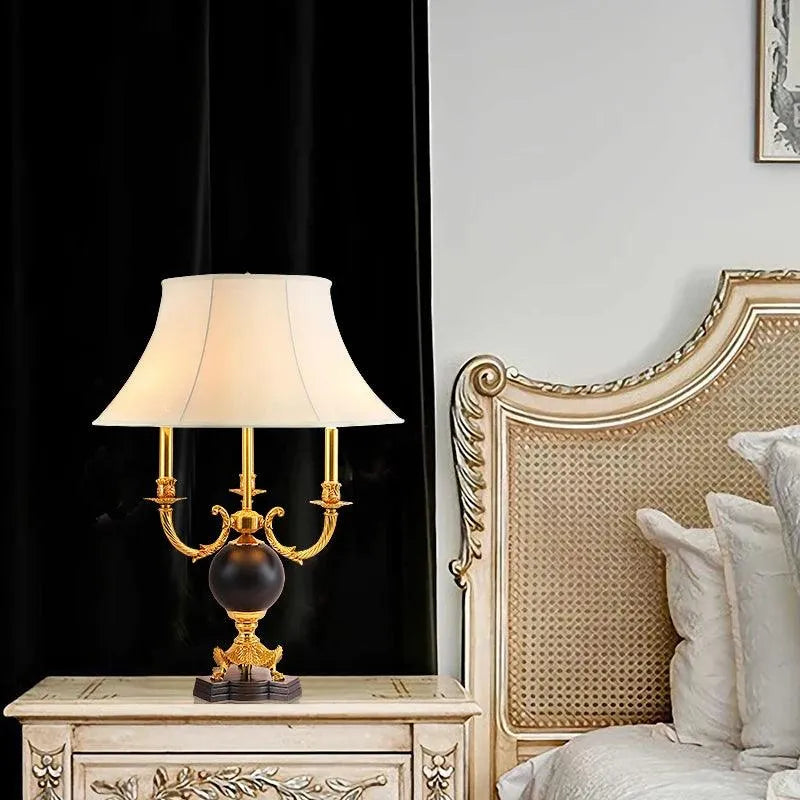 Sophisticated European Copper and Iron Table Lamp, Luxury Black Night Light for Hotel Bedside. - BH Home Store