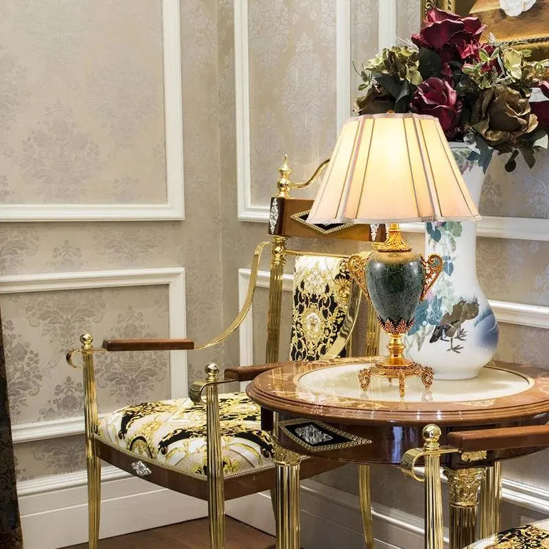 Sophisticated European Style Brass Lamp with Marble Detail, Exquisite Table Lighting for Elegant Spaces. - BH Home Store