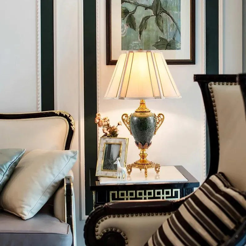 Sophisticated European Style Brass Lamp with Marble Detail, Exquisite Table Lighting for Elegant Spaces. - BH Home Store