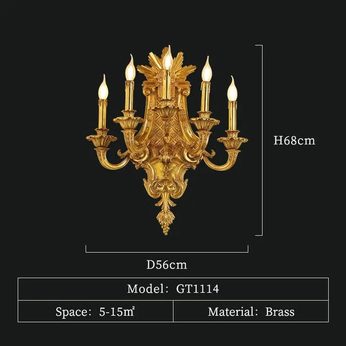Sophisticated French All-Copper Wall Light, Five-Head Design for Luxurious Ambiance. - W56 H68 E22cm