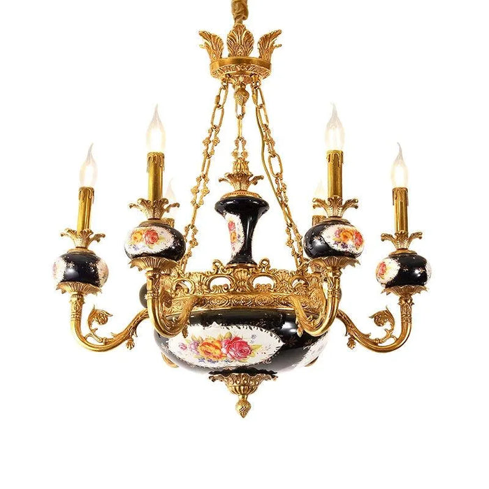 Black Ceramic Style Chandelier. - 8lights D80 H73cm