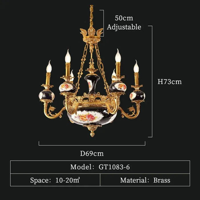 Black Ceramic Style Chandelier. - 6lights D69 H73cm
