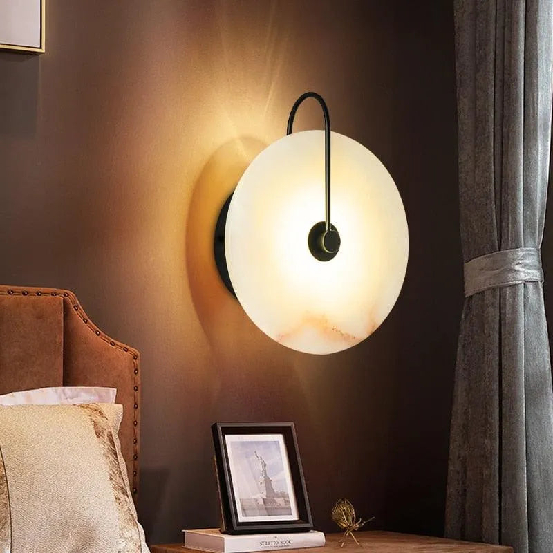 Sophisticated Marble LED Wall Lamp with Gold Accents for Modern Bedroom Decor. - BH Home Store