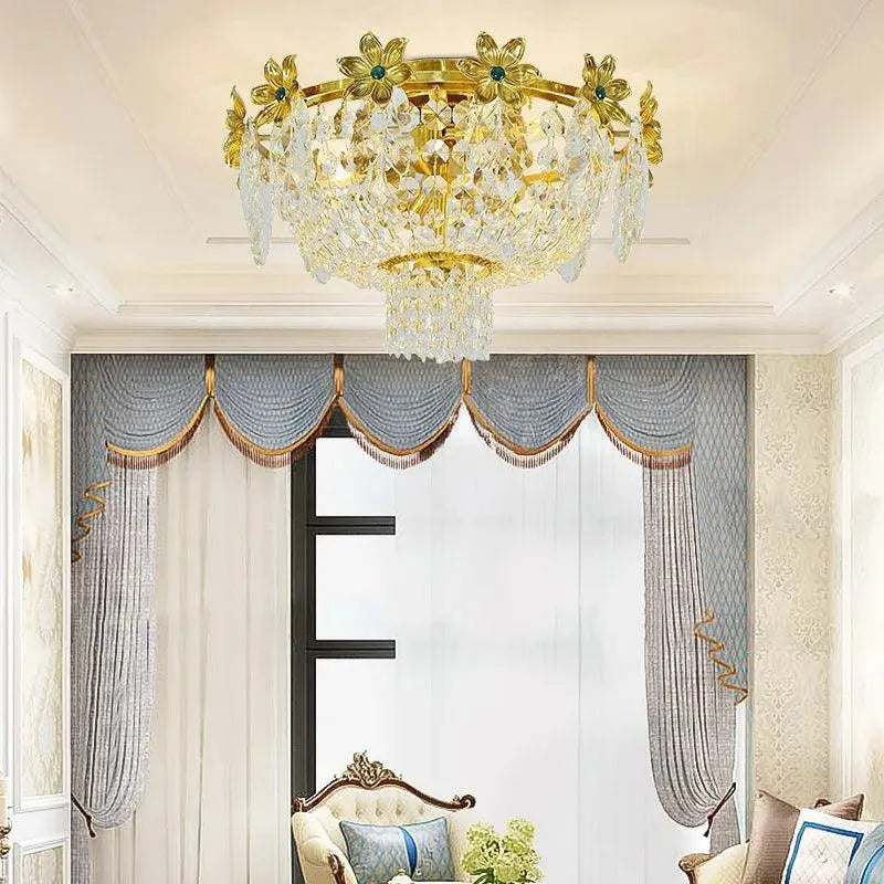 Versailles Opulence Brass Crystal Chandelier - Exquisite Bedroom Copper Floral Ceiling Light. - BH Home Store