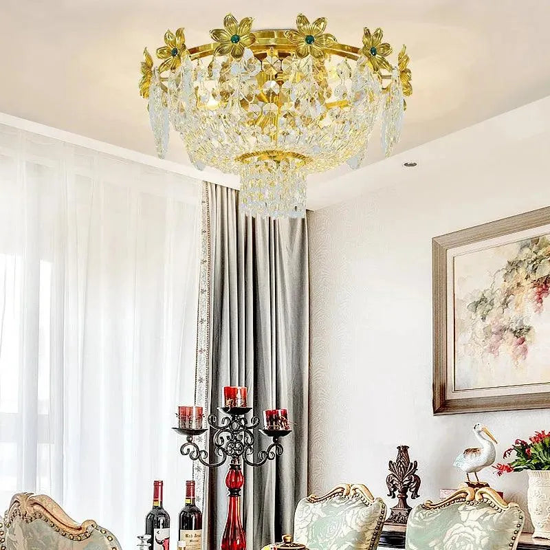 Versailles Opulence Brass Crystal Chandelier - Exquisite Bedroom Copper Floral Ceiling Light. - BH Home Store