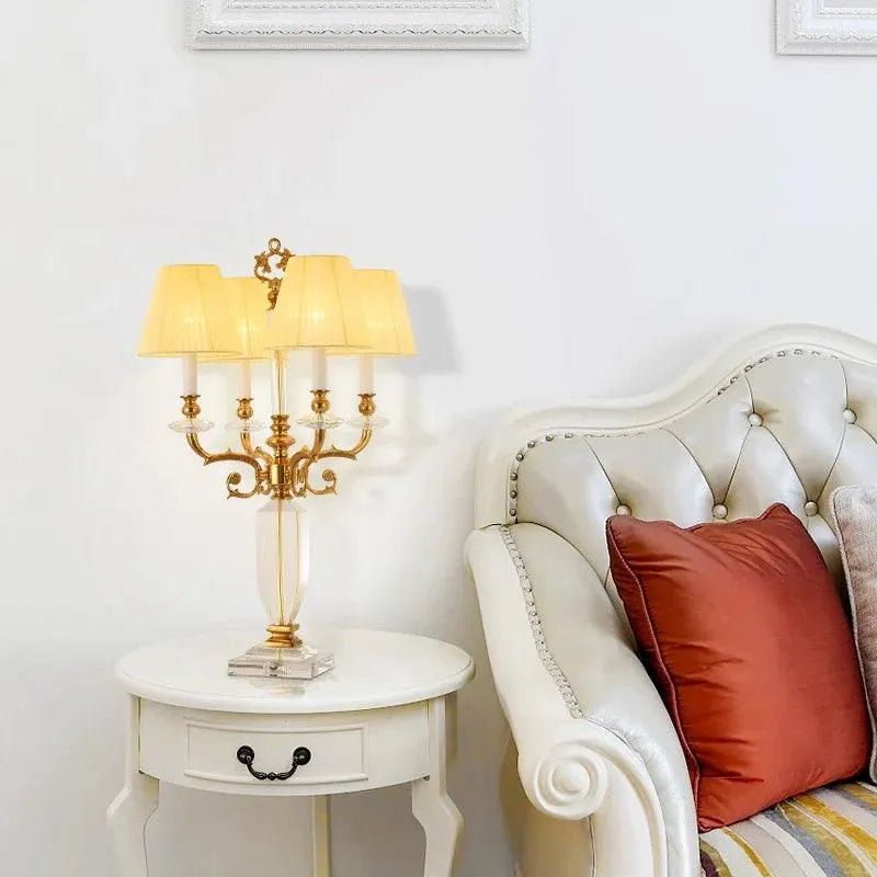 Vintage French Villa-Inspired Copper Table Lamp with Exquisite Crystal Decoration. - BH Home Store