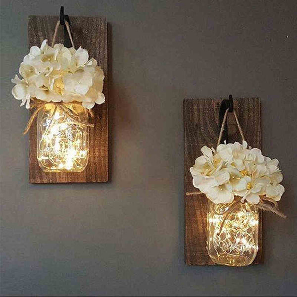 Sophisticated Decorative Wall Sconces, 2 Pcs with LED Fairy Lights & Floral Rustic Elegance. - BH Home Store